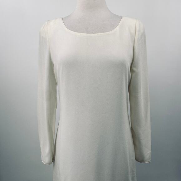 Vintage 80s Fringe Trim Dress Drop Waist Bow Detail Long Sleeves Ivory Womens 10 - Picture 2 of 12